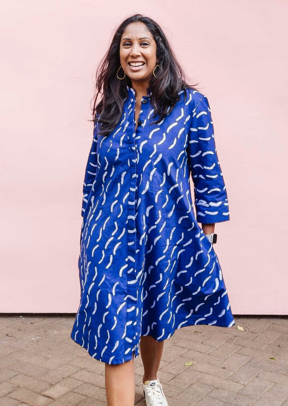 Zuri Blue Parentheses Long Sleeve African Dress Size Small
